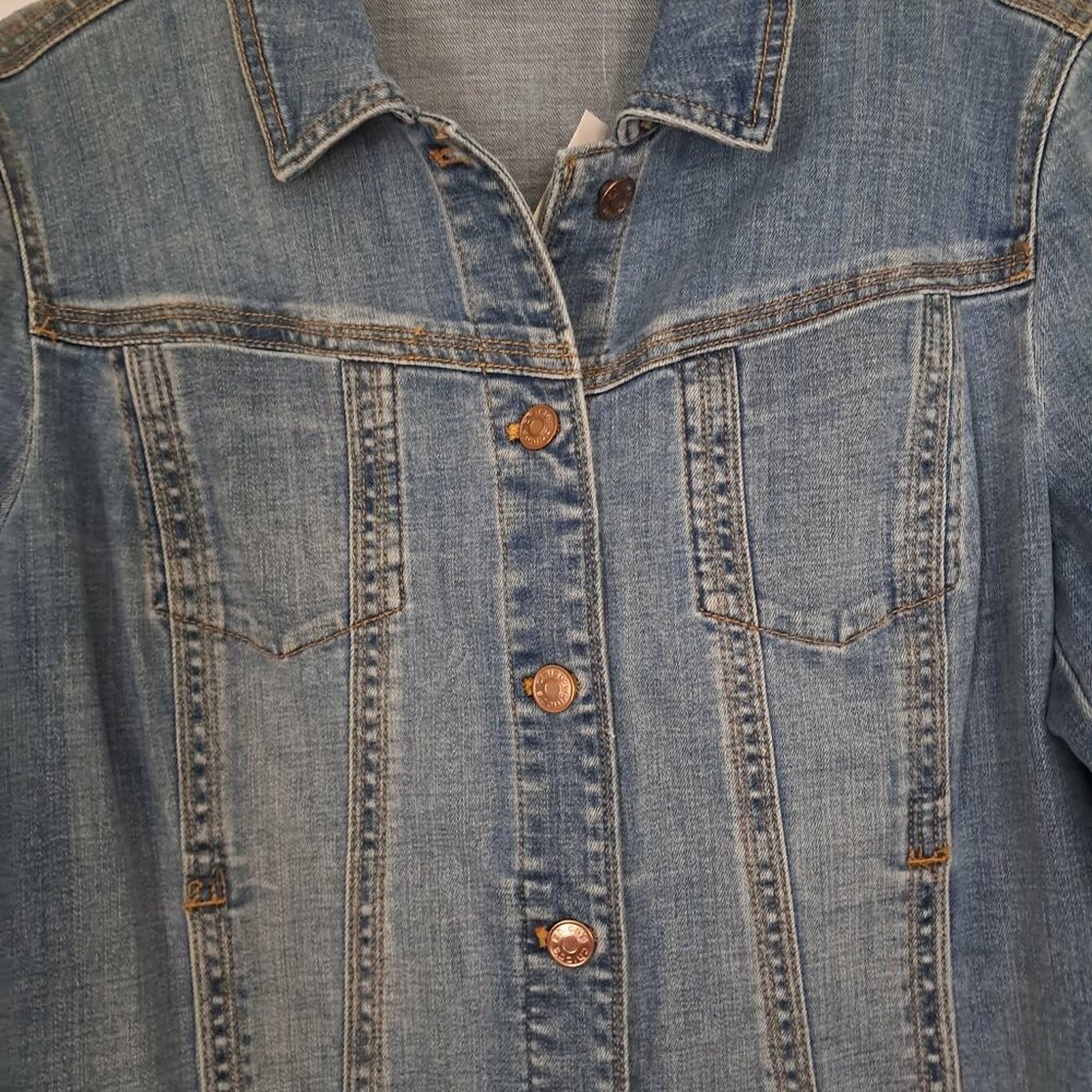 NWT Chico's Sz 12 Petite Denim Jacket Large Blue Indigo Retail $99